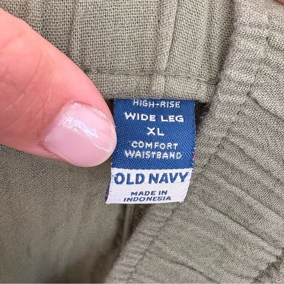 Old Navy Gauzy Cotton Wide Leg Pants Olive Green Beach Vacation Pull on XL - Picture 8 of 11